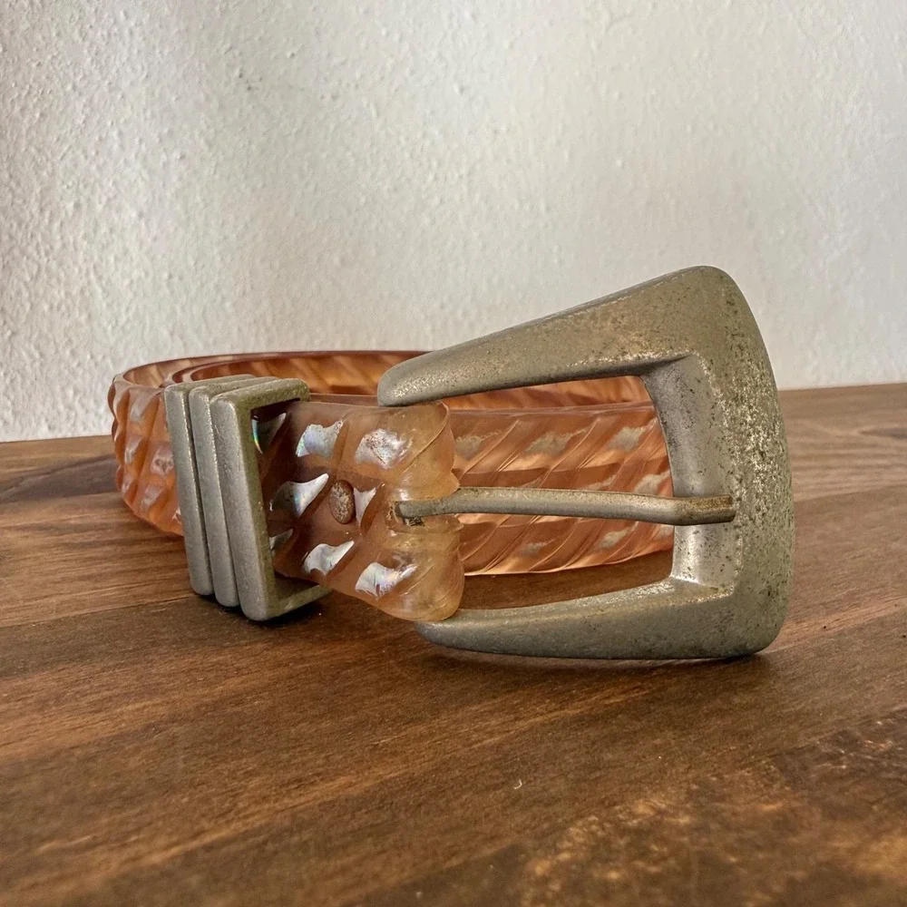 Vintage Lucite Style Translucent Carved Belt 36